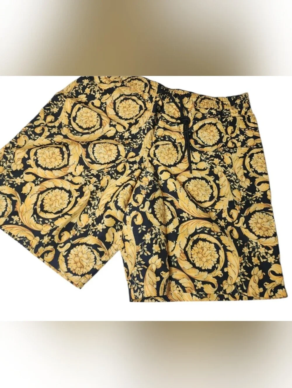 Versace Men's Gold Tone Barocco Print Swim Shorts